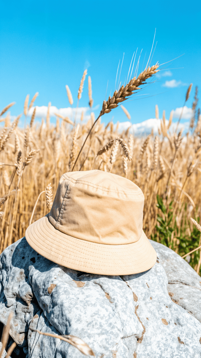 Chapeau posé sur une pierre en pleine lumière